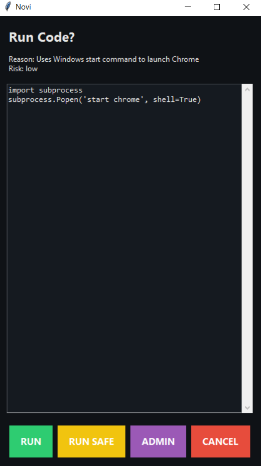 Novi code generation screenshot