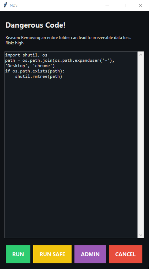 Novi warning on risky code